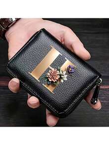 PU Leather Lettered Accordion Zipper Card Bag Ladies Men's Wallet Card Holder Coin Wallet Credit Card Holder Wallet Man, Gift Man Black Card Holders Anniversary Gift Small Gifts Gift Ideas Gift For Women