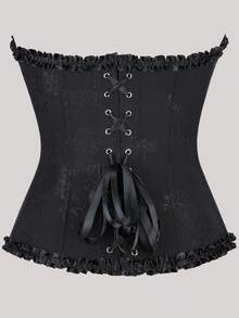 Gothic Corset Floral Bustier Overbust Corselet Women Corset Top Boned Lace Up
