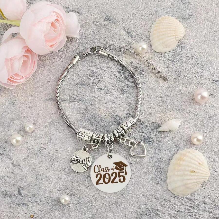 1pc Stainless Steel Bracelet, Versatile Accessories For 2025 Graduation, Fashionable Pendant Bracelet Graduation Gift For Classmates, Unisex