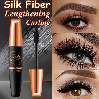 SHEDOES 1pc 24-Hour Lengthening, Curling, Non-Smudge, Waterproof, Sweat-Proof, Easy-To-Remove, Long-Lasting, Volumizing Black Fiber Mascara