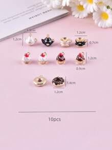 10pcs Mixed Style Cup, Teapot, Donut Shaped DIY Zinc Alloy Jewelry Pendant, Earrings, Necklace Accessories