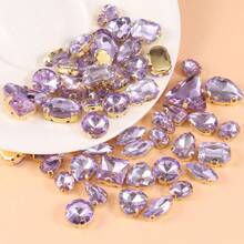 50 颗金底混合形状玻璃水钻，带金底 - 多面仿蛋白石，适用于 DIY 工艺品、服装、婚纱、鞋子和珠宝装饰 - 彩色 - 查看 10