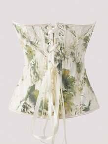 绿色花卉印花紧身胸衣上衣 - 女士时尚塑身衣，收腹