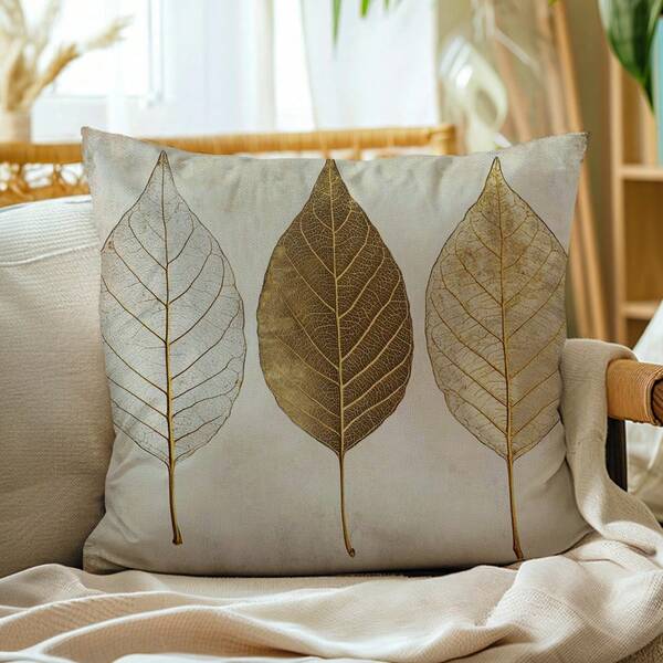 1pc Vintage Leaf Pattern Pillow Cover, Double-Sided Linen-Like Fabric, 45x45cm Cushion Covers For Room, Sofa, Living Room, Party Decoration, Gift
