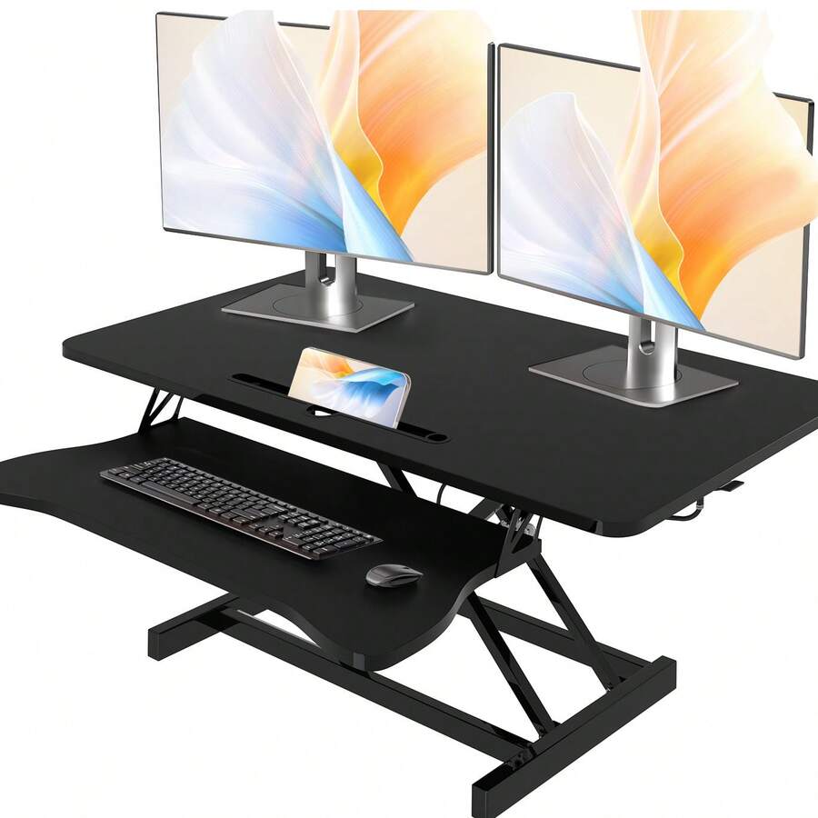 Standing Desk Converter 32 Inch Height Adjustable Sit To Stand Up Desk Tabletop Dual Monitor And Laptop Workstation - 黑色 - 查看 1