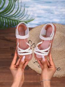 女童圆头低帮 PU 凉鞋 - 透气轻便镂空凉鞋，适合度假海滩、夏季 - 适合 14 岁及以下的可爱学院风经典款式 - 白色 - 查看 8