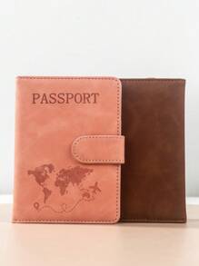 1pc Passport Cover With World Map & Letter Print And Fixed Design Passport Holder PU Leather Travel Passport Cover For Business Trip & Outdoor Travel Stuff Travel Items Travel Wallet Passport Holder Passport Wallet Beach Vacation Bag Summer Travel Essentials Travel Accessories For Back To School And Vacation For Gift Giving Family Friends Lovers Holiday