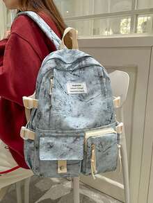 1pc Classic Casual Versatile Large Capacity Multi-Pocket Backpack, Suitable For Students, School Backpack - Blue - View 2