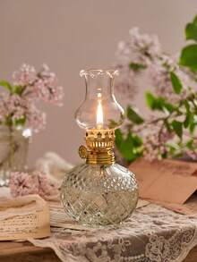 1 件乡村风格大号油灯老式玻璃煤油灯仿古油灯室内用应急照明飓风灯室（不含液体）