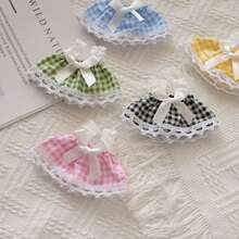 Cottagecore 和娃娃裙 - 17 厘米蕾丝花边格子裙，适合盲盒人物，卡哇伊维多利亚风格服装，带可拆卸蝴蝶结，春季拍摄道具，派对礼物，生日装饰 - 彩色 - 查看 5