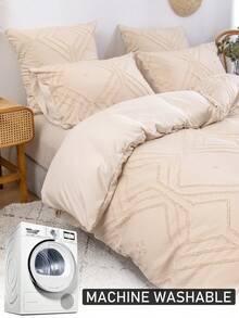 2/3pcs Khaki Diamond Plush Polyester Duvet Cover Set, Minimalist Bohemian Style Bedding Set Suitable For All Seasons (1 Duvet Cover + 1/2 Pillowcase) - Khaki - View 5