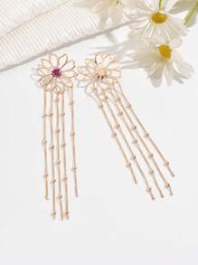 1 Paar Blumen-dekorierte, kreative Quasten lange elegante Hängeohrringe, vielseitig modisch für den täglichen Gebrauch, Sommer