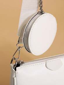 2 pièces Ensemble : 1 pièce Sac à bandoulière minimaliste oblique, 1 pièce Sac à bandoulière blanc unicolore pour femme, Cadeau pour la Fête des Mères - Blanc - Voir 5