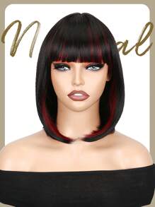 Mixed Color Short Bob Wigs With Bangs 12 Inch Straight Hair Wigs For Women Soft Light Synthetic Hair Replacement Wigs Heat Resistant Wigs For Daily Party Use