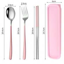 不锈钢便携式餐具套装 - 勺子、叉子、筷子、学校用品 - 彩色 - 查看 4