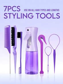 7 件套美发工具套装、200 毫升喷雾瓶、顺发刷、梳理发刷、鼠尾梳、边缘刷、编织工具、弹性发带切割器、一次性橡皮筋拆卸器、卷发拆卸工具（粉色/黑色/紫色）、返校、旅行度假必需品、女士发饰、刷子、发刷、边缘刷、刷头发、发梳、梳头发、顺发刷、球刷、迷你发刷、发刷套装、木梳、梳子、光滑后刷、发刷、边缘刷、刷头发、发梳、发刷套装、梳头发、迷你发刷、顺发刷、美发产品、美发工具、美发用品、护发、卷发刷、理发师、理发配件、美发设备、旅行必需品、旅行必需品、发型、美发 - 彩色 - 查看 17