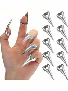 10pcs Hair Division Tool Gothic Nail Finger Role-Playing Claw Metal Full Finger Ring, Used For Hair Braiding, Curly Hair Styling, Hair Extensions, Wigs And Hair Accessories Halloween