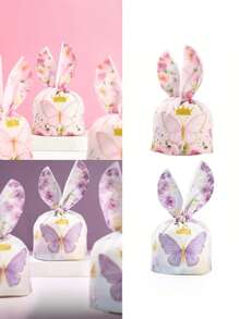 8 peças Sacola de Presente com Orelhas de Coelho Rosa e Roxo, com Borboleta, para Aniversário, Casamento, Festa, Sem Necessidade de Eletricidade