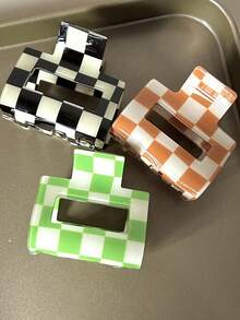 3pcs/Set Women's Colorful Checkerboard Acrylic Hair Clips, Small Square Hair Hair Claw For Daily Use - Multicolor - View 8