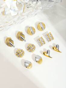 6 Stücke 14K vergoldeter Edelstahl Ohrringe Geschenkset mit mehrfarbigen Herzformen für Frauen