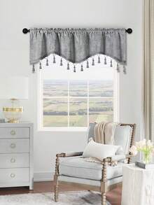 1pc Silver Gray S-Shaped Short Valance Curtain, Simple European Style Window Curtain, Room Divider Applicable For Living Room, Bedroom, Window, Cabinet And Door Decoration - Silver Gray - View 2