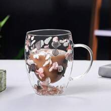 Tazza in vetro doppia parete da 300ml con fiori secchi, tazza da tè in vetro carina con manico, regalo di Natale, compleanno, inaugurazione casa, tazza autunnale creativa, decorazione per la casa