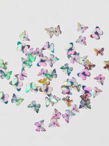 1 Caja Pegatinas de uñas con mariposas 3D Aurora, lentejuelas holográficas simuladas de mariposa de pulpa de madera, brillos de acrílico para decoración de uñas
