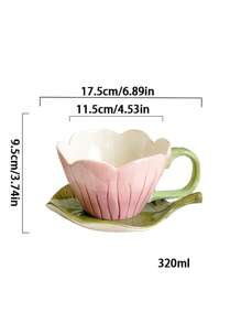 1pc Embossed Tulip Design Ceramic Cup & Saucer Set, Creative, Personalized, Coffee/Latte Cup Set, French Retro Style, High-End Delicate Gift For Women, Mother's Day Present Back To School