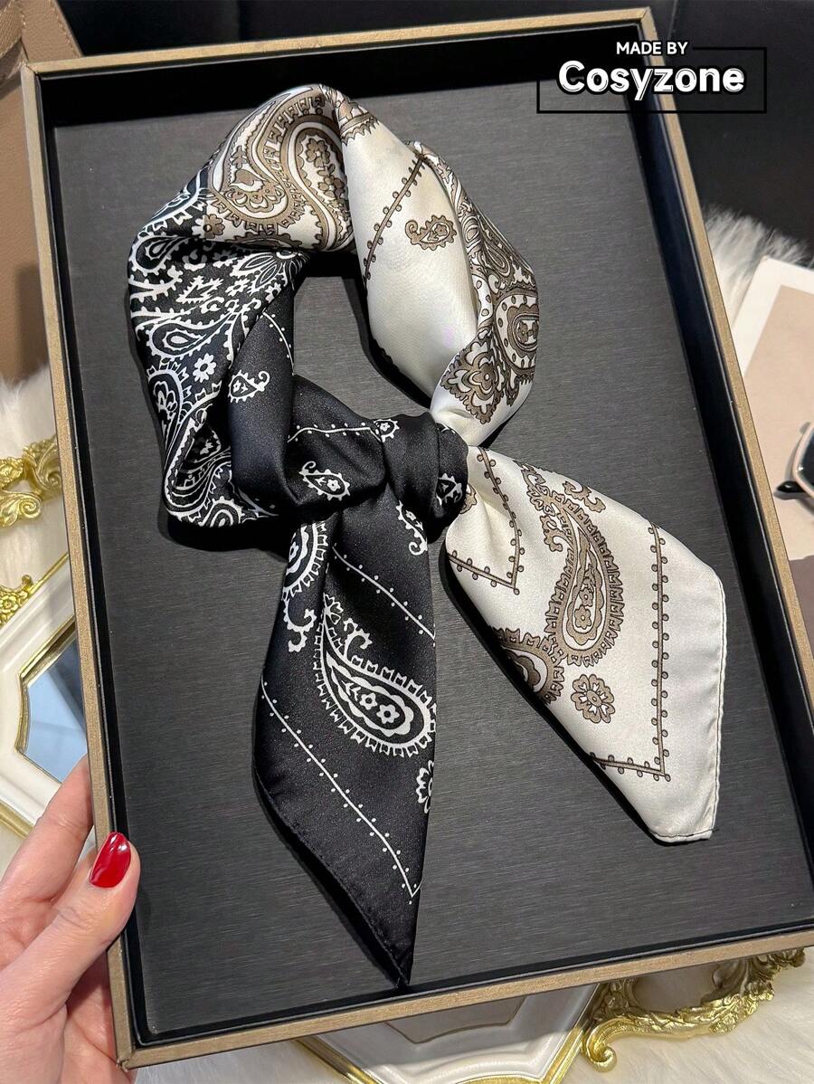 1pc Paisley Print Silk-Like 27.5 Inch Square Scarf, Multi-Purpose Bandana Neckerchief For Men, Sunscreen & Decoration