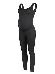 Women Maternity Shapewear Jumpsuit, Pregnancy Compression High Stretch Bodysuit ,Full Length Leggings For Tummy Control & Comfort - Black - View 7