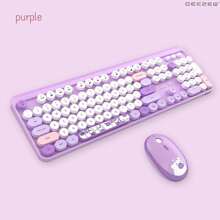 MOFII Ergonomic 2.4G Plug And Play Wireless Keyboard And Mouse Combo 104 Keys Coloful Retro Round Keycaps Wireless Keyboard For ,Windows(2000/Vista/XP/7/8/10/Visa)-Purple