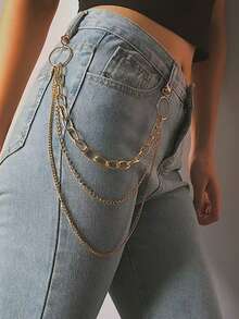 1pc Women's Silver Punk Style Multi-Layer Metal Pants Chain, Fashion Versatile Jeans Accessory - Silver - View 5