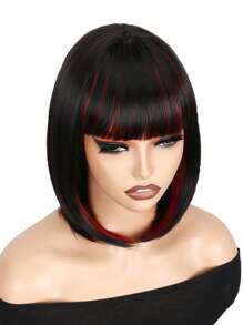 Mixed Color Short Bob Wigs With Bangs 12 Inch Straight Hair Wigs For Women Soft Light Synthetic Hair Replacement Wigs Heat Resistant Wigs For Daily Party Use