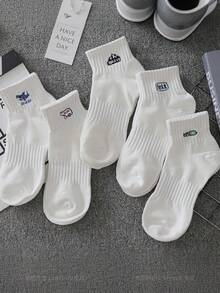 5/10 双男士新款春夏时尚印花字母图案白色休闲透气短袜 - 彩色 - 查看 5