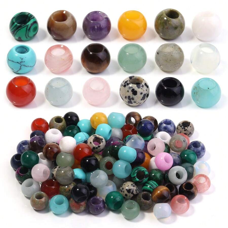 5pcs/Pack Natural Large Hole Beads, Multiple Styles Available, 12mm Funky Jewelry Agate Stone, Turquoise, Jasper, Tiger Eye, Handmade DIY Bracelet Necklace Jewelry Making, Pendant Charms