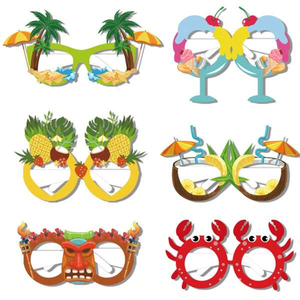 Set de 6/12 piezas Gafas de papel con diseños de verano, playa y fiesta en la piscina como accesorios de fotografía