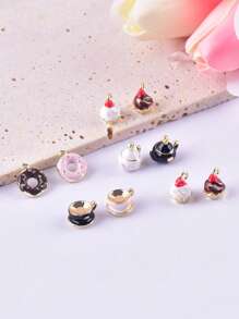 10pcs Mixed Style Cup, Teapot, Donut Shaped DIY Zinc Alloy Jewelry Pendant, Earrings, Necklace Accessories