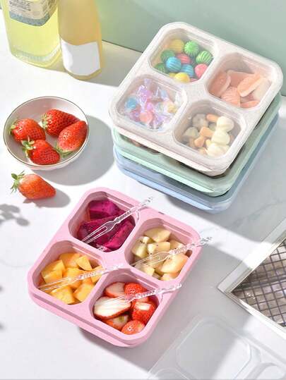 4-Compartment Reusable Food Storage Container, Candy Nut Airtight Lunch Box, Suitable For Meal Prep, Snack Making, Divided Bento Box, Ideal For School, Cafeteria, Home And Camping, Great For Teens And Office Workers, Back To School Essential