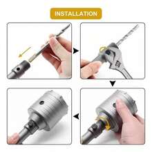 Juego de brocas Sierra de corona 30/40/50 mm Alargada 35 cm, adecuada para taladrar hormigón, piedra, ladrillo, cemento, mampostería, bloque celular, bloque de caída, instalación de aire acondicionado. - Plateado - Ver 3