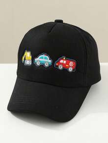 1 pieza Gorra de béisbol casual de protección solar con bordado de coche y excavadora para niños, gorra deportiva para exteriores y viajes, primavera/verano - auto - Ver 7