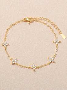 1 Stück modischer und eleganter Armband mit kubischem Zirkonia für Frauen, Mini-Blumen-Armband, Stationsarmband, Geschenk für sie zu Valentinstag, Muttertag, Thanksgiving, Weihnachten, geeignet für Alltag, Partys, Urlaub, Hochzeit, Schmuckzubehör, zarter Hochzeitsarmband