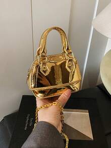 1pc Spring/Summer New Minimalist Fashion Handbag, High-End Laser Shell Shape Mini Crossbody Bag With Chain - A - View 12