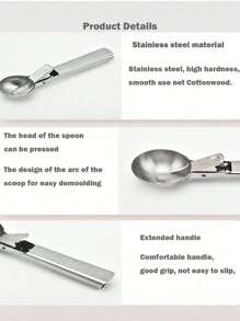 Home Creative Reboundable Ice Cream Scoop, Fruit Scooper, Stainless Steel Ice Cream Scoop, Great For Frozen Yogurt, Multifunctional Ice Cream Scoop, Stainless Steel Dual Purpose Scoop, Convenient Ice Cream Scoop