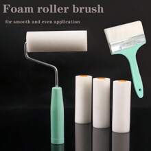 Set de 5 role de vopsea reutilizabile - 1 rolă de vopsea, 3 capete de rolă, 1 pensulă plată - Ușor de umplut și utilizat - Instrumente de vopsit și reparare a pereților - Structură din plastic - Pensule multifuncționale pentru arte, meșteșuguri și decorațiuni interioare - Imprimarea pe suprafața capului de pensulă este normală, Consumabile pentru decorațiuni interioare