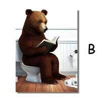 1/3pcs Interesting Animal Bathroom Wall Arts Canvas Posters, Optional Frame Hanging For Bathroom And Home Decoration ,Wall Art With Frame - Multicolor - View 24