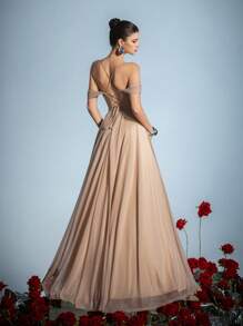 Faeriesty Elegant Cold Shoulder Bridesmaid Gown With Adjustable Rope-Tie Back & Flowing Wide Skirt | Luxury Formal Wear For Weddings, Galas, And Cannes Parties