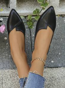 2025 Autumn Oversized Women's Pointed Toe Slip-On Flats, Black, Outdoor Daily Casual Loafers, Chocolate Brown Soft Sole Work Shoes, Driving Moccasins, Sizes 35-45