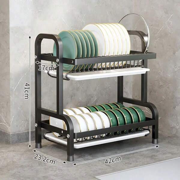 Hot  2-Tier Dish Drying Rack Drainboard Countertop Organizer With Cutlery Cup Holder Storage