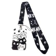 1 pieza de Titular de tarjeta con cordón con diseño de gato y corazón, funda rígida para tarjeta de identificación, llavero, adecuado para tarjeta de metro, tarjetas de identificación, tarjetas de trabajo, tarjetas de estudiante, tarjetas de exposición, insignias de eventos