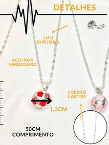Corrente Cordão Colar 50cm Unissex Infantil Pingente Bola Futebol Cores Prata Dourado Aço Inox